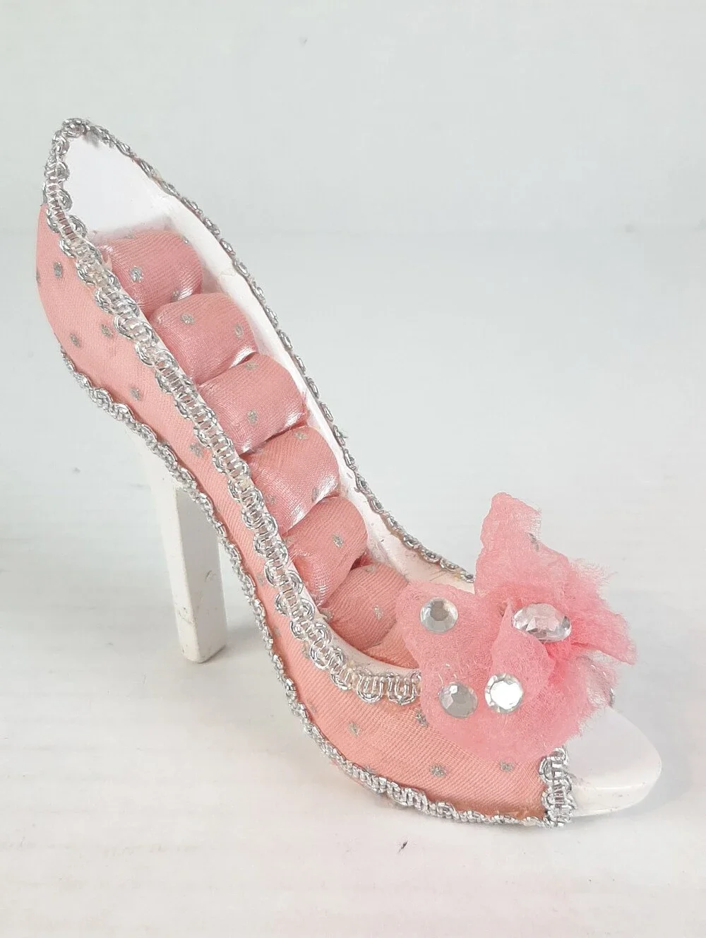 Pink with silver detail high heel jewelry display